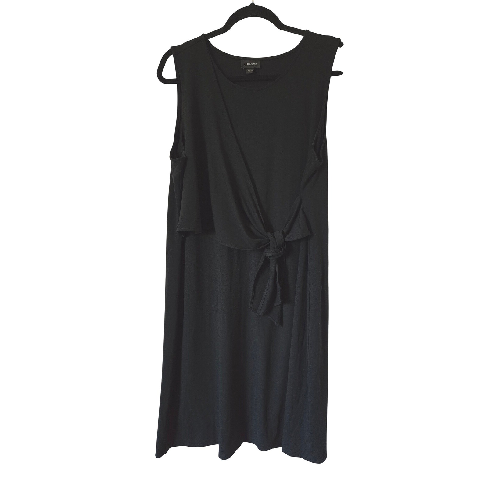 J. Jill Wearever Black Sleeveless Faux Wrap Side Tie Knotted Jersey Dress Large